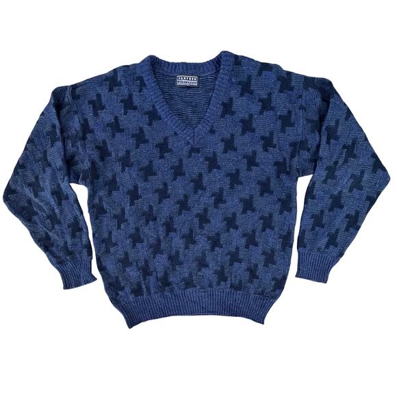 VTG Jantzen 90s Men’s SZ Medium Grandpa Geometric Houndstooth Pullover Sweater - Picture 1 of 11